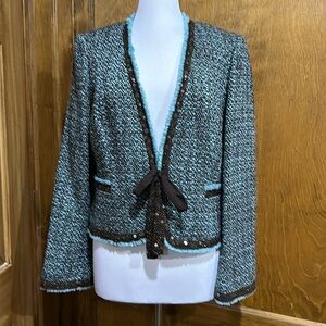 Classiques Entier Tweed Jacket with Sequin & Bead Embellishment Size XL - EUC